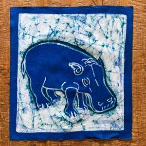 African Batik Hippo Hand Dyed Fabric Panel by Artist Theodore Asshola